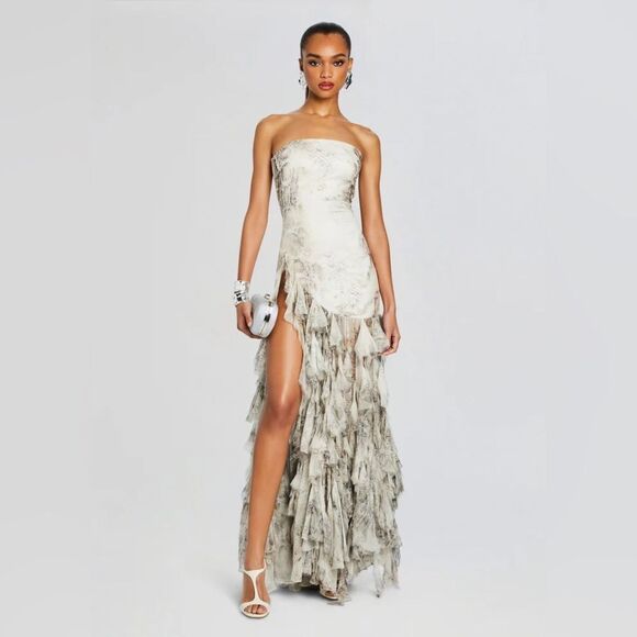 Retrofete Verena Snake Animal Print Silk Ruffle Strapless dress size small NWT - Picture 1 of 11